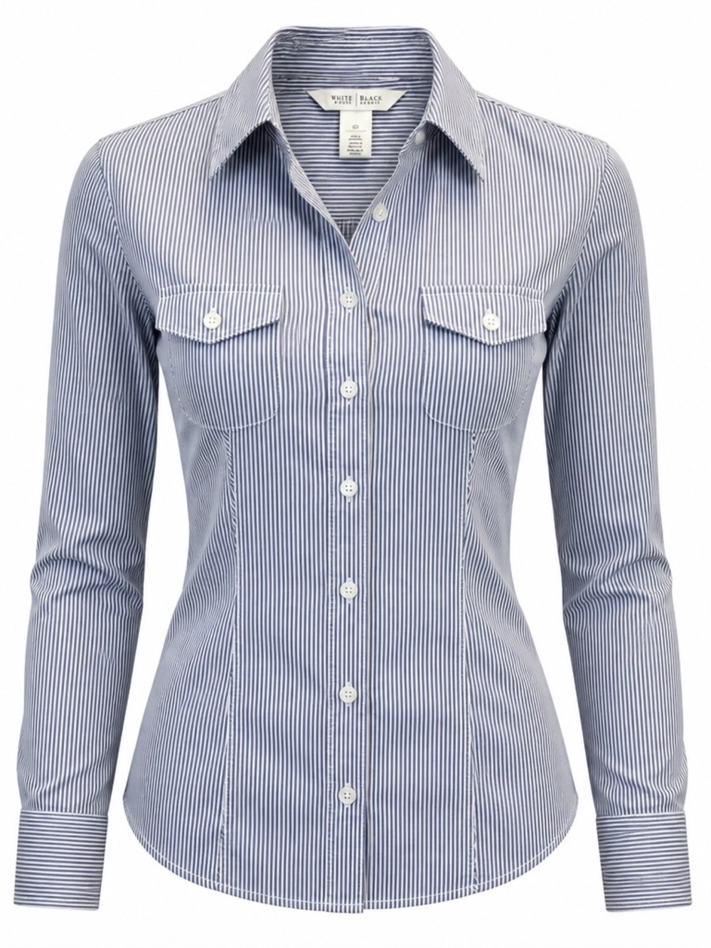 White House Black Market Blue Pinstripe Button-Up Shirt 00